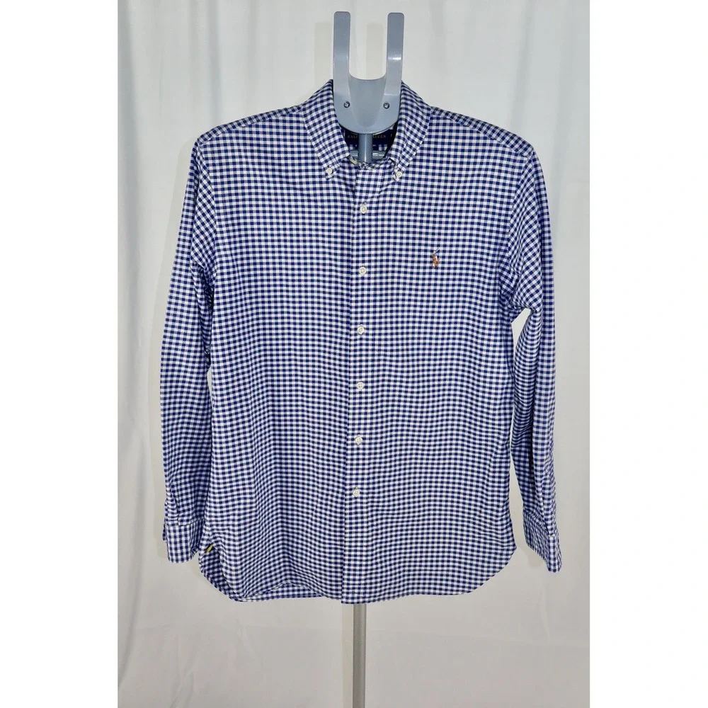 Polo Ralph Lauren Shirt Men's Medium Blue Gingham Check Long Sleeve
